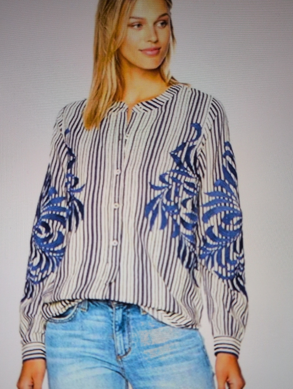 Plenty By Tracy Reese Embroidered Striped Henley Shirt